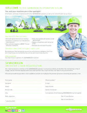 Sennebogen Operator's Club Registration Form