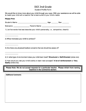 2nd Grade Student Profile Form