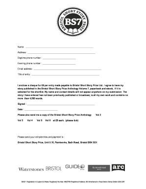 Bristol Short Story Prize Entry Form