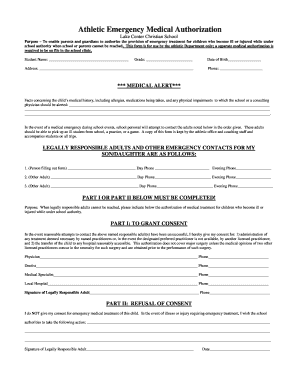 Athletic Emergency Medical Authorization Form