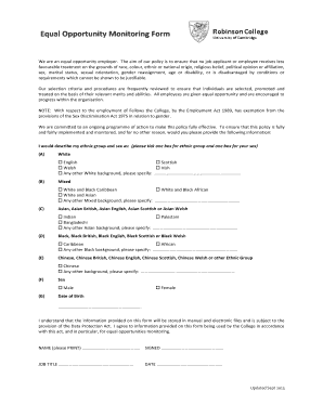Equal Opportunity Monitoring Form