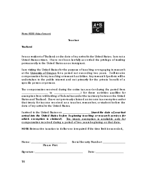Form 8233 Attachment for Teacher
