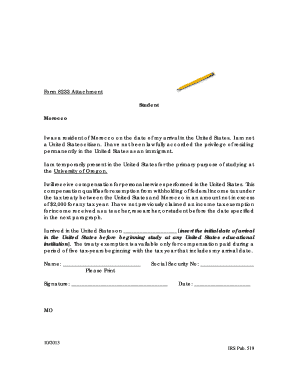 Form 8233 Attachment for Non-Resident Students