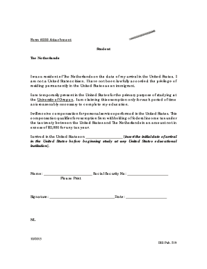 Form 8233 Attachment for Non-Resident Students