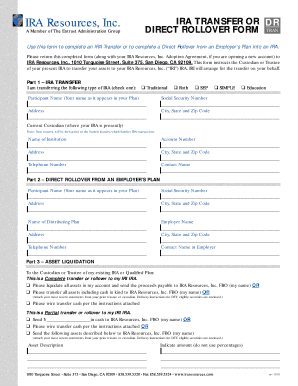 IRA Transfer or Direct Rollover Form