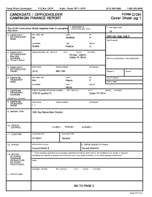 Texas Campaign Finance Report Form C/OH