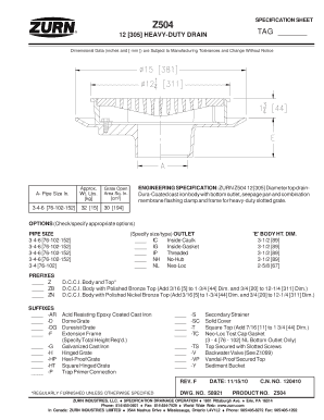 Z504 Heavy-Duty Drain Tag Specification Sheet