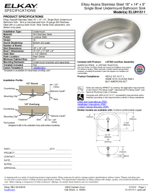 Elkay Asana Stainless Steel Bathroom Sink Specifications