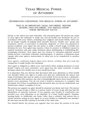 Texas Medical Power of Attorney
