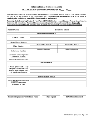International School Manila Health Clinic Updating Form