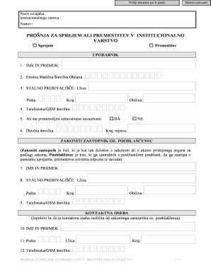 Application for Institutional Care Admission or Transfer