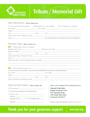 Colorado Public Radio Memorial Gift Form