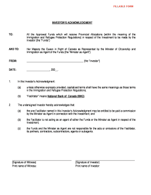 Investor's Acknowledgment Form