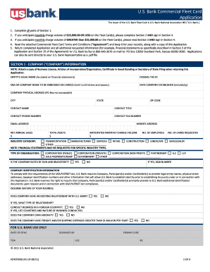 US Bank Commercial Fleet Card Application