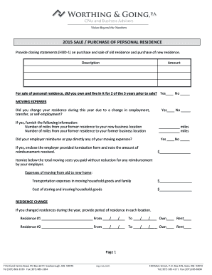 2015 Sale Purchase of Personal Residence