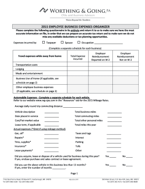 2015 Employee Business Expenses Organizer