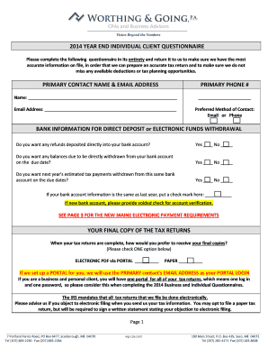2014 Year-End Individual Client Questionnaire