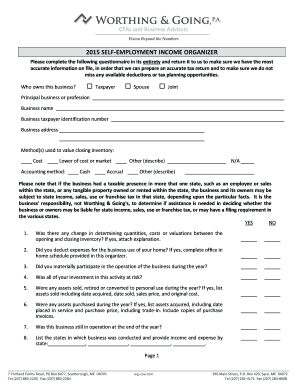 2015 Self-Employment Income Organizer