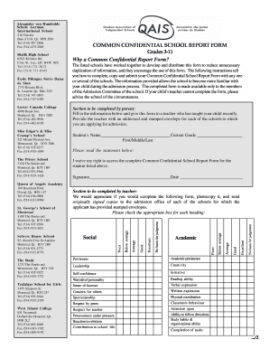 Common Confidential School Report Form