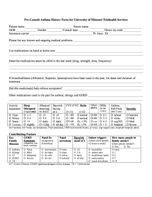 Asthma History Form for Telehealth