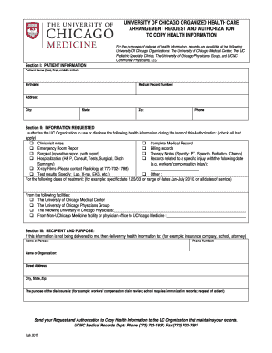 University of Chicago Health Information Release Authorization
