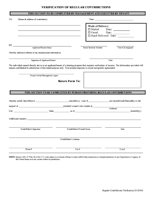 Regular Contributions Verification Form