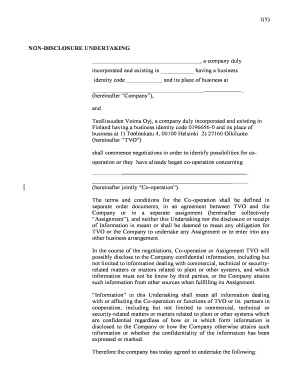 Non-Disclosure Undertaking for Co-operation