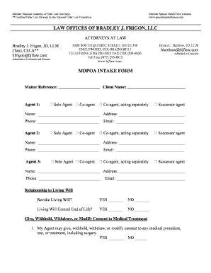 Medical Durable Power of Attorney Intake Form