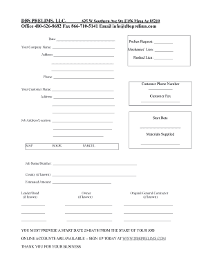 Mechanics Lien Prelien Request Form