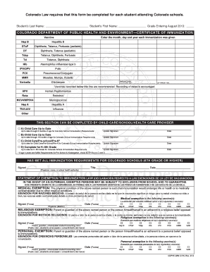 Colorado Certificate of Immunization