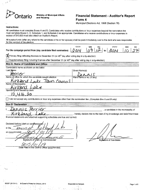 Ontario Municipal Election Financial Statement