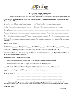 Group Reservation Worksheet