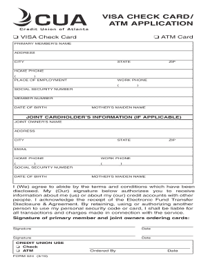 Visa Check Card and ATM Application