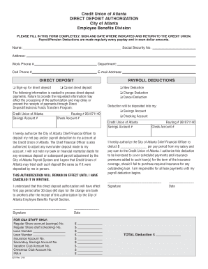 City of Atlanta Direct Deposit Authorization