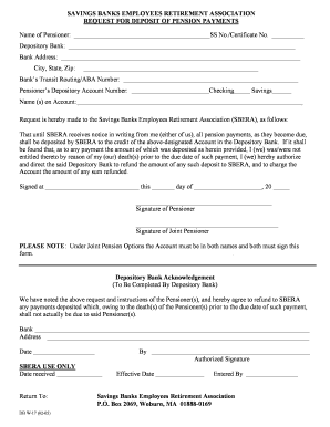 Savings Banks Employees Retirement Association Pension Payment Request