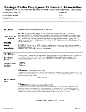 SBERA 401(k) Withdrawal Application