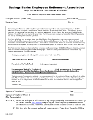 401(k) Plan Change in Deferral Agreement