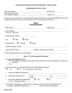 Savings Banks Employees Retirement Association Membership Application