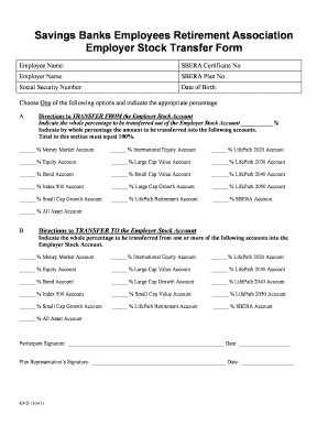 Savings Banks Employees Retirement Association Employer Stock Transfer Form