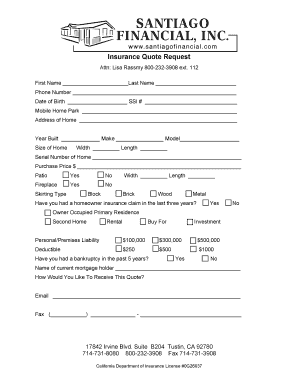 Mobile Home Insurance Quote Request