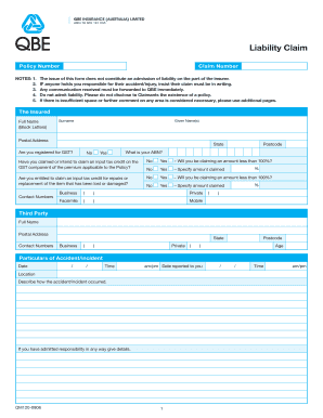 QBE Insurance Liability Claim Form
