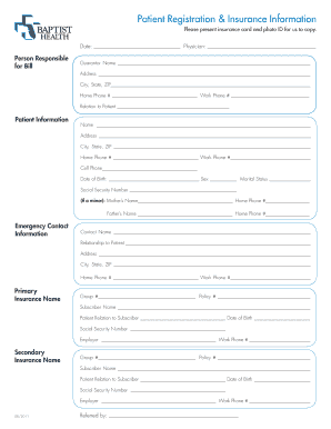 Patient Registration and Insurance Information Form
