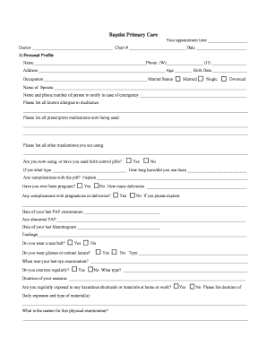 Baptist Primary Care Patient Intake Form
