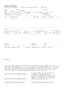 University of Hawaii Payroll Notification Form