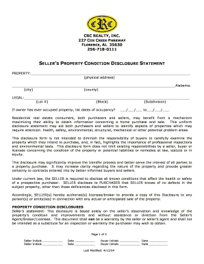 Alabama Seller's Property Condition Disclosure Statement