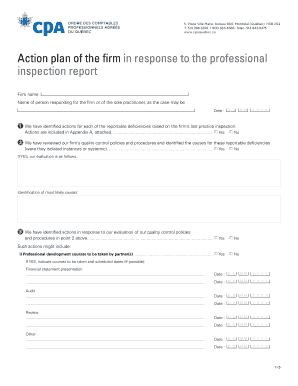 Plan d'action en réponse au rapport d'inspection professionnelle