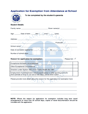 School Attendance Exemption Application