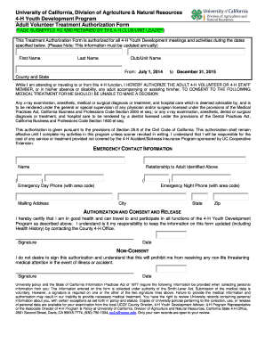 4-H Youth Development Medical Treatment Authorization Form