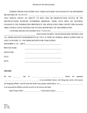 Affidavit of No Change for Nevada Business