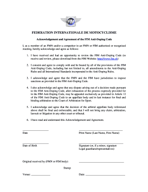 FIM Anti-Doping Code Agreement